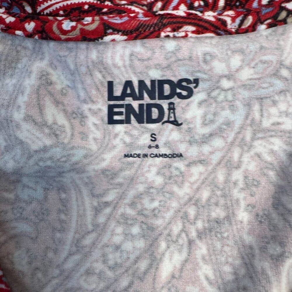Land's End Red Blue Paisley 3/4 Sleeve V-Neck Knit Top R22 - Picture 2 of 6